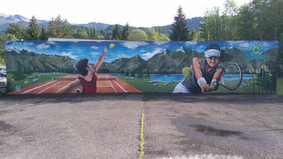 fresque graffiti epokone tennis epokone.com photorealisme