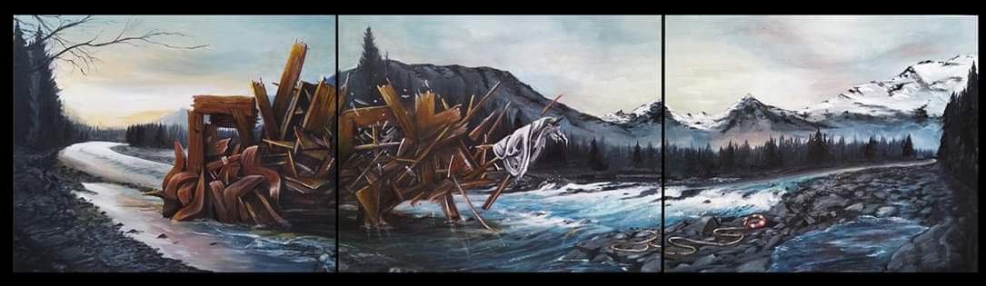 toile photorealiste graffiti epokone triptyque paysage montagne vallee du giffre epokone.com